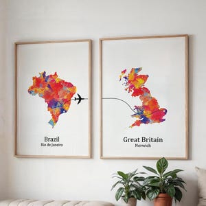 Impresión de mapas personalizados con ubicaciones vinculadas / Impresión de mapas de aventuras de viajes personalizados / Arte de viajes personalizado para parejas / Impresión de aniversario