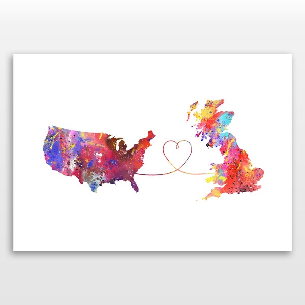 United States of America to Great Britain - Travel - Watercolour print