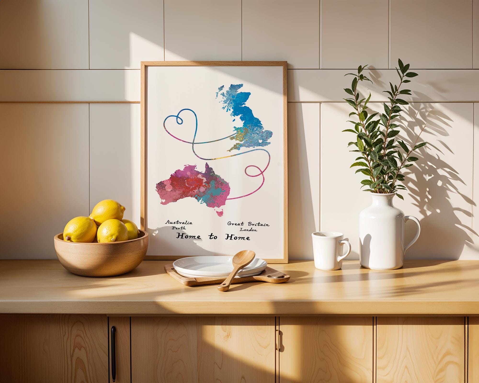 Personalised Map Print - Any Two Countries - Custom Map Art - Available ...