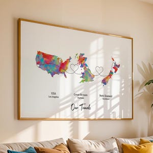 Personalised Map Print with linked locations | Custom Travel Adventures Map Print | Personalised Travel Art for Couples | Anniversary Print