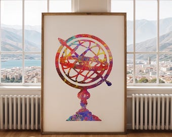 Póster del globo celeste - Lámina del globo celeste - Lámina de acuarela