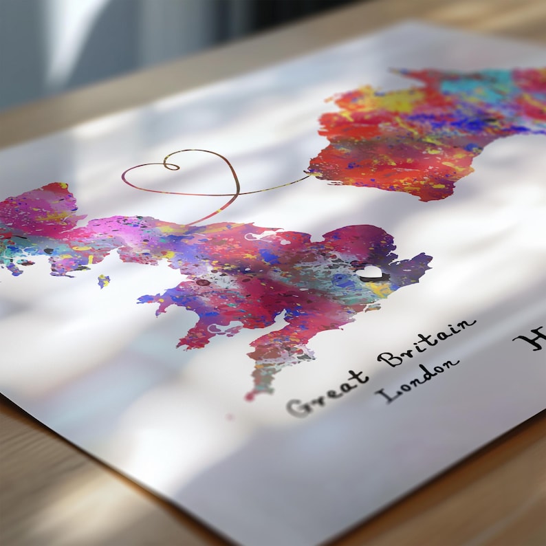 Personalised Map Print - Any two countries - Custom Map Art - Available in 9 Colours image 6