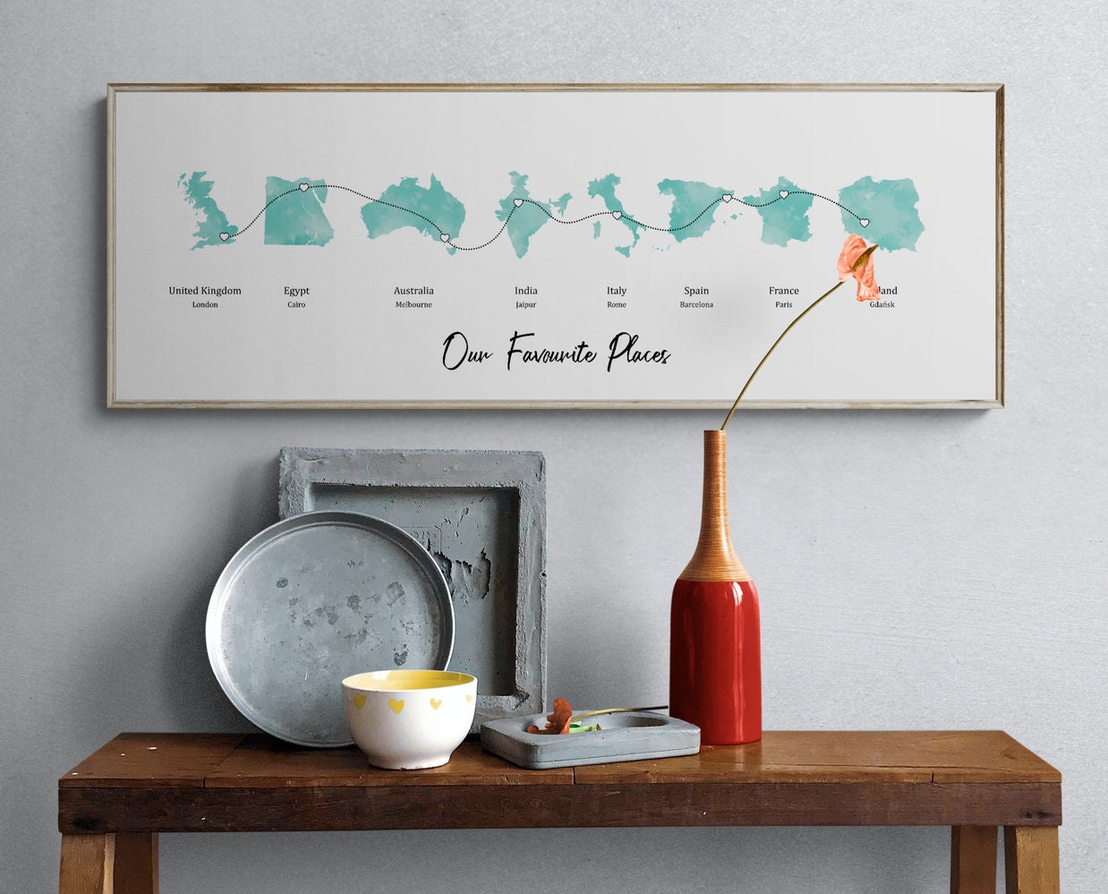 Personalised Map Print With Linked Locations | Custom Travel Adventures ...