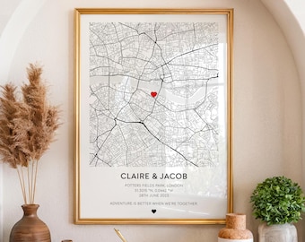 Personalised Street Map Print – Custom Location Map – Romantic Couples Gift – Meaningful Home Wall Art Poster