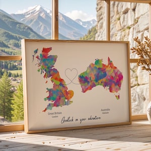 Personalised Map Print with linked locations | Custom Travel Adventures Map Print | Personalised Travel Art for Couples | long distance love