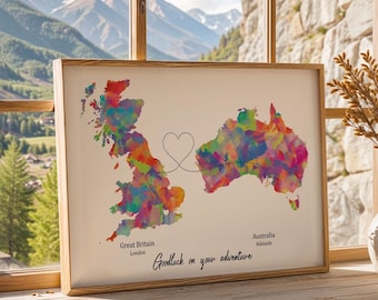 Personalised Map Print with linked locations | Custom Travel Adventures Map Print | Personalised Travel Art for Couples | long distance love