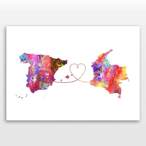 Spain to Colombia - Travel poster - Watercolour print