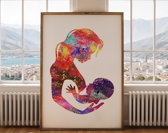 Póster con estampado de maternidad - Lámina de lactancia materna - Lámina con estampado de acuarela