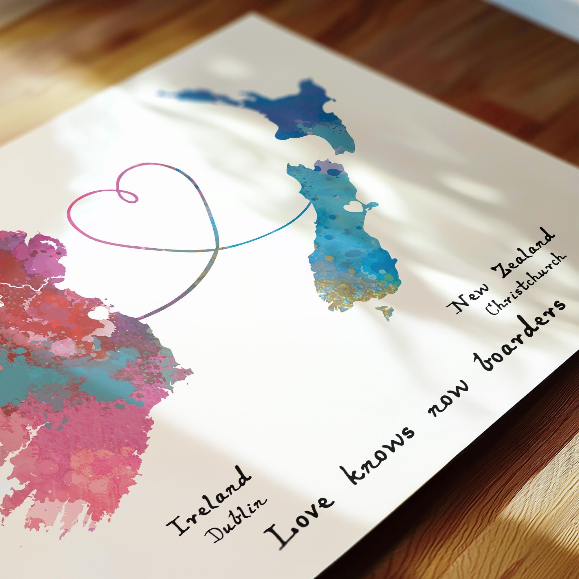 Personalised Map Print - Any Two Countries - Custom Map Art - Available ...