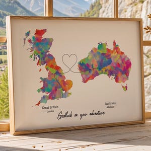 Personalised Map Print with linked locations | Custom Travel Adventures Map Print | Personalised Travel Art for Couples | long distance love