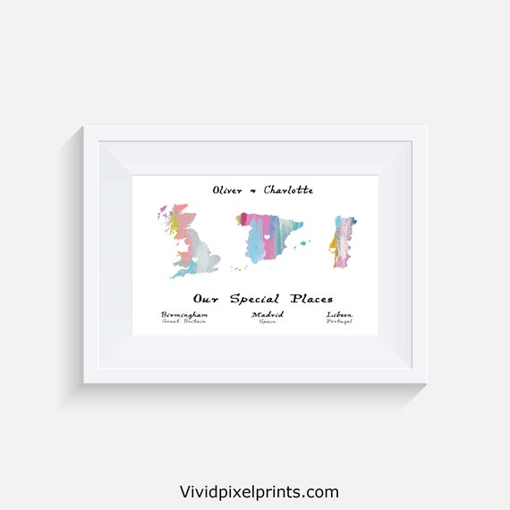 Personalised Map Print – Any three Countries – Custom Map Art by ...