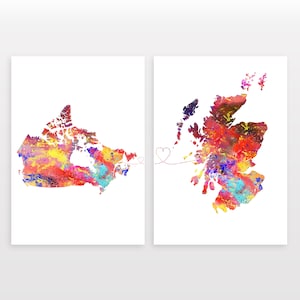 Canada to Scotland - Set of 2 - Map Prints - Travel Art Posters - Available in 6 Colours