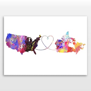 United States of America to Canada - Travel poster - Watercolour print