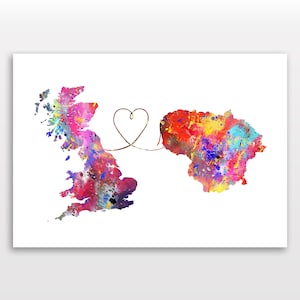 Großbritannien nach Litauen - Reiseplakat - Aquarelldruck