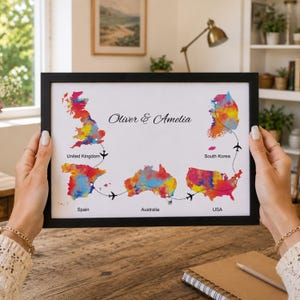 Personalised Five Country Map Print | Linked Travel Locations | Our Travels Adventure Keepsake