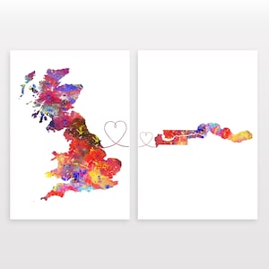 Britain to The Gambia - Set of 2 - Map Prints - Travel Art Posters - Available in 6 Colours
