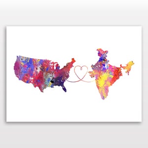 United States of America to India - Travel poster - Watercolour print