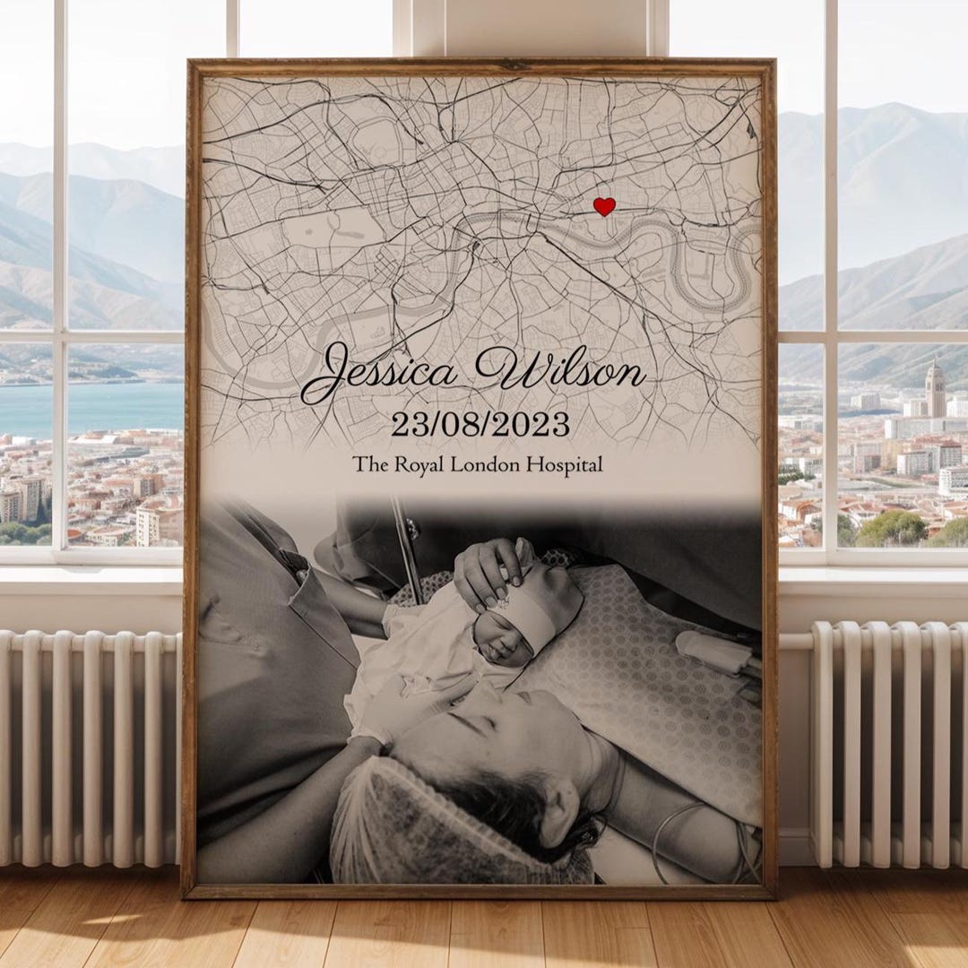 Personalised Baby Birth Photo Print - Baby Birthday Photo & Map - Gift ...