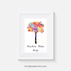 Póster de árbol - Solo vibras positivas - Impresión de acuarela