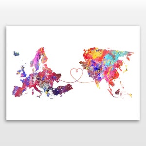 Europa naar Azië - Reisposter - Aquarelprint