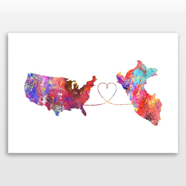 United States of America to Peru - Travel - Watercolour print