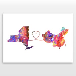 New York to China - Travel - Watercolour print