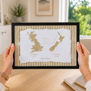 Personalised Map Print, Any Two Countries | Long Distance Gift | Hand-Drawn Lines & Paper Effect