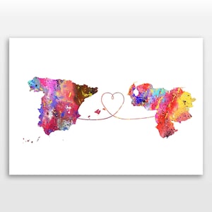 Spain to Venezuela - Travel poster - Watercolour print