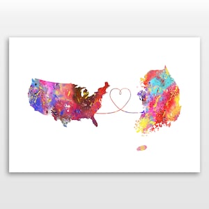 United States of America to South Korea - Travel - Watercolour print
