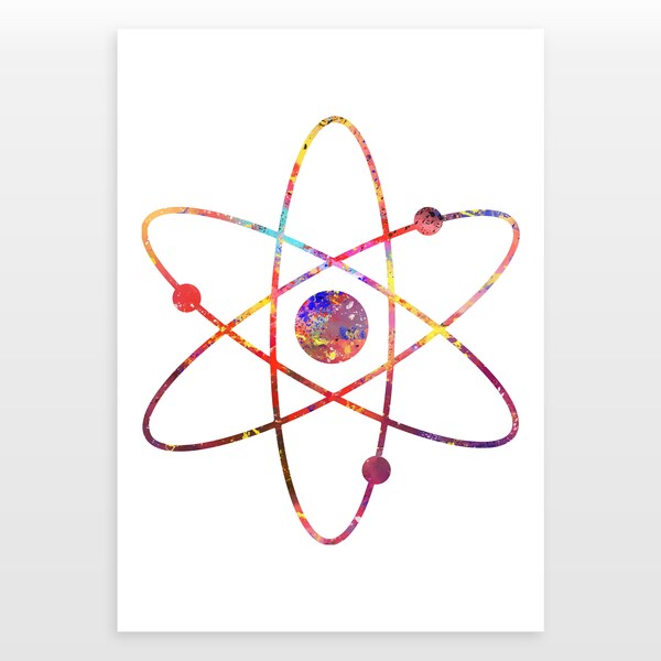 Atom Poster - Atomic Physics Print - Watercolour print