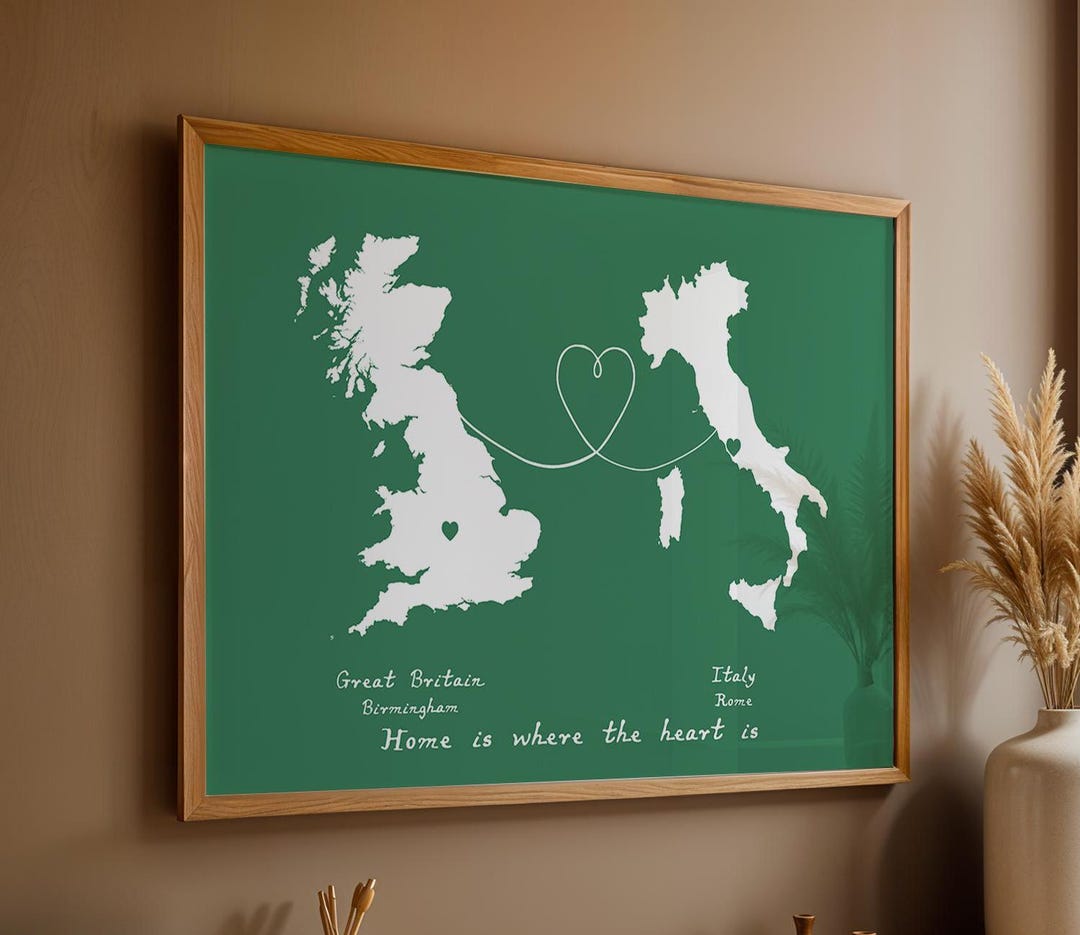 Personalised Map Print - Any Two Countries - Custom Map Art - Available ...
