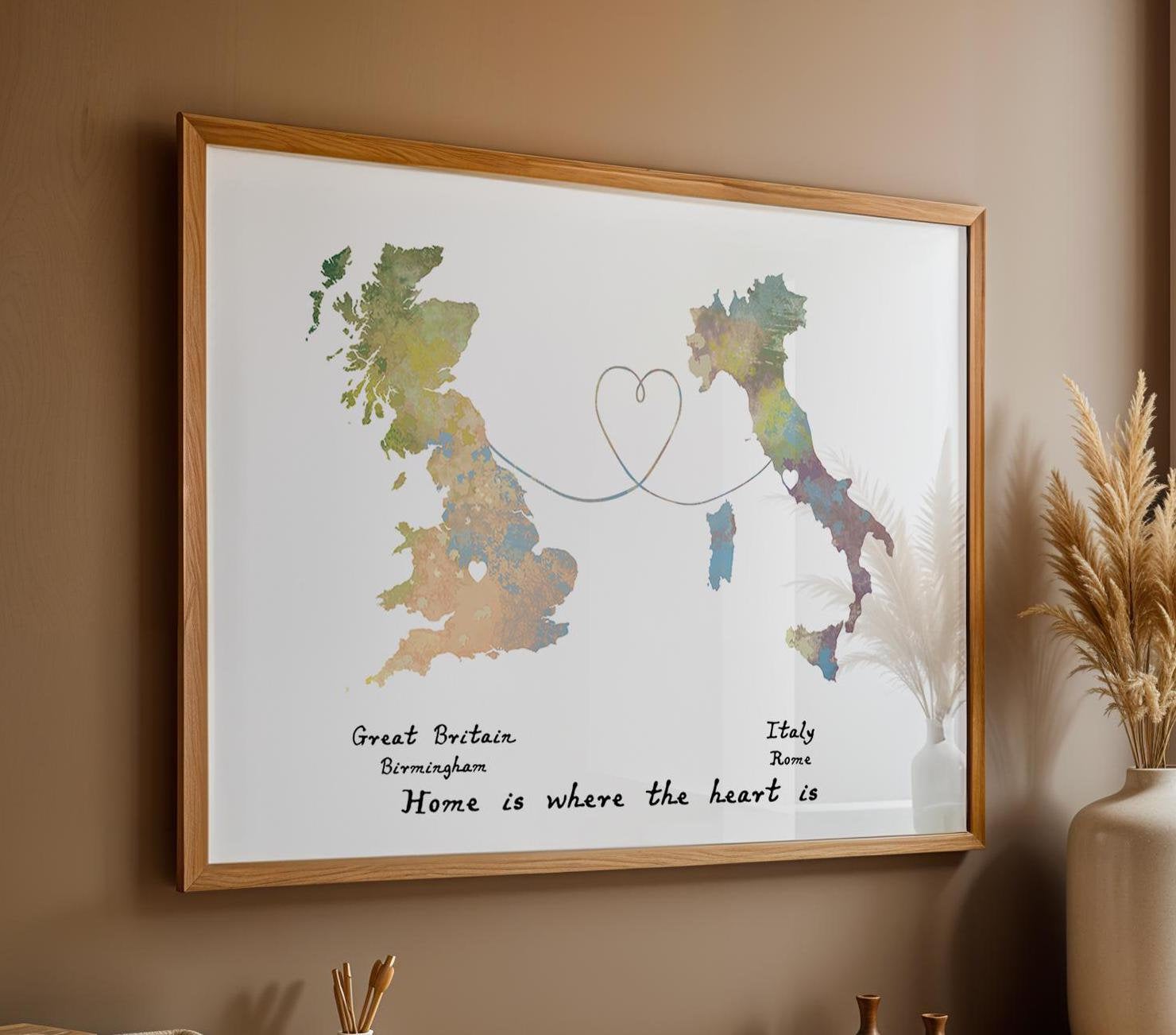 Personalised Map Print - Any two countries - Custom Map Art - Available in 9 Colours