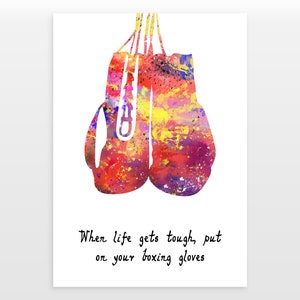 Boxing gloves poster - When life gets tough - Watercolour print