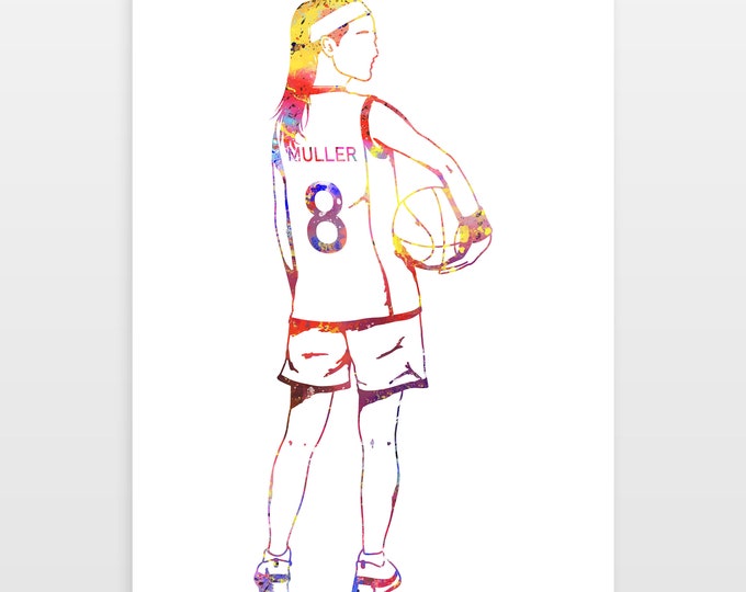 Impression de basket-ball aquarelle - Affiche de basket-ball personnalisée - Disponible en 4 couleurs