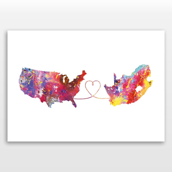United States to South Africa - Travel - Watercolour Print