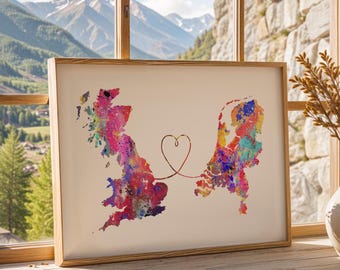 Britain to Netherlands - Travel poster - Watercolour print