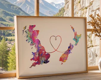 Britain to New Zealand - Travel poster - Watercolour print