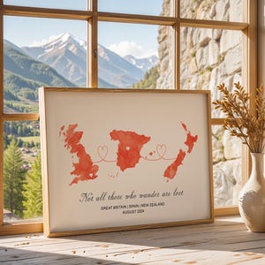 Personalised Map Print with linked locations | Custom Travel Adventures Map Print | Personalised Travel Art for Couples | Anniversary Print