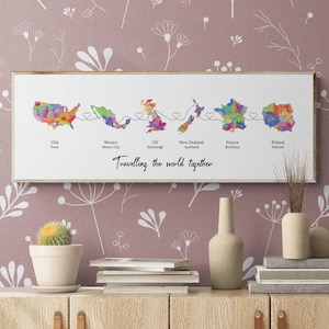 Personalised Map Print with linked locations | Custom Travel Adventure Map | Travel Art for Couples | Anniversary Gift | SIZE 594mm x 210mm