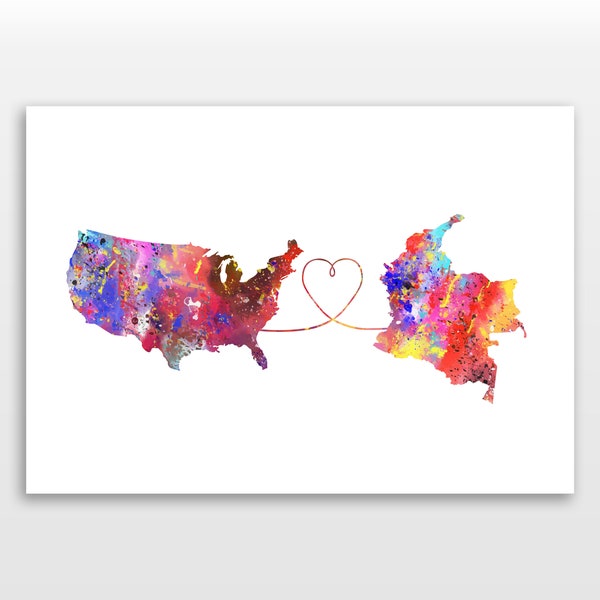 United States of America to Colombia - Travel - Watercolour print