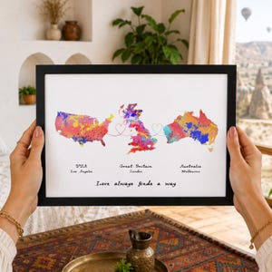 Personalised Map Print - Any three countries - Custom Map Art - Available in 9 Colours