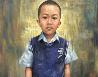 カスタム油絵肖像画、子供の肖像画、子供の絵画、油絵肖像画、子供の