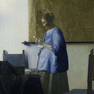 Mujer leyendo una carta, de Johannes Vermeer, 1663. Reproducción de pintura al óleo pintada a mano de alta calidad.