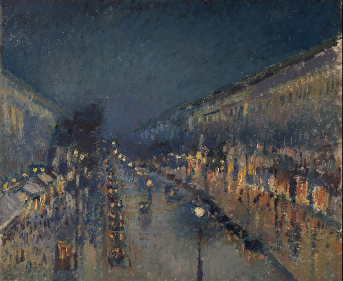 カミーユ・ピサロ「夜のモンマルトル大通り」1897年、高品質油絵複製