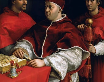 Raphael Portrait of Pope Leo X with Two Cardinals 1518, Oil on Canvas, Hand-Painted oil painting reproduction
