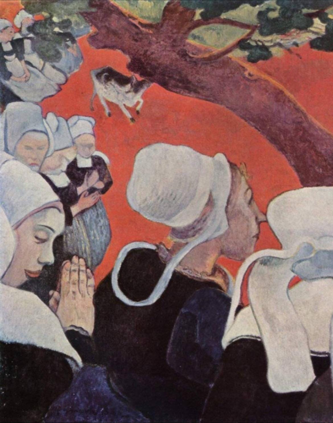 ポール・ゴーギャン作「説教後の幻視」（1888年）、手描き油彩複製画