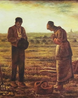 ジャン＝フランソワ・ミレー作「晩鐘」（1857-59年）、手描きの油絵