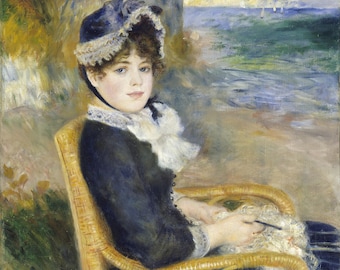 海辺で - ピエール＝オーギュスト・ルノワールの手描き油絵複製