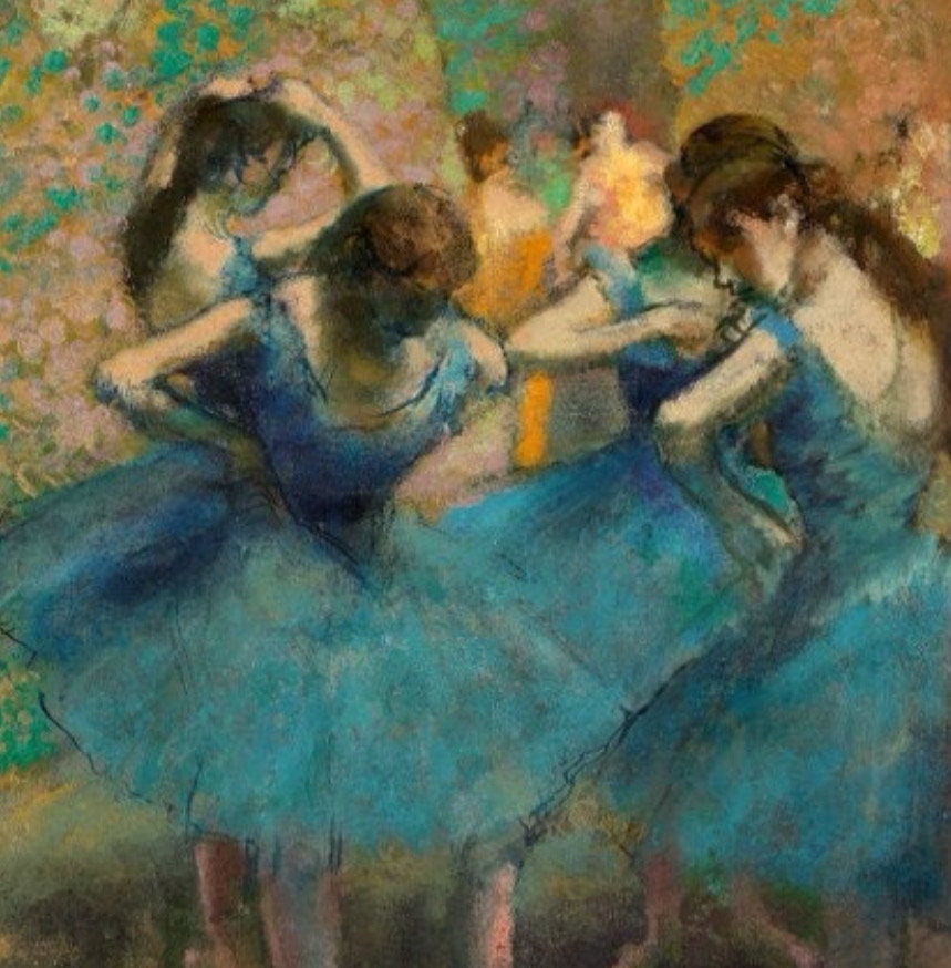 エドガー・ドガ作「青い衣装の踊り子たち」（1890年）、手描きの油彩