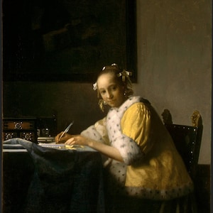 Johannes Vermeer Una dama escribiendo una carta 1665-1666, reproducción de pintura al óleo de alta calidad
